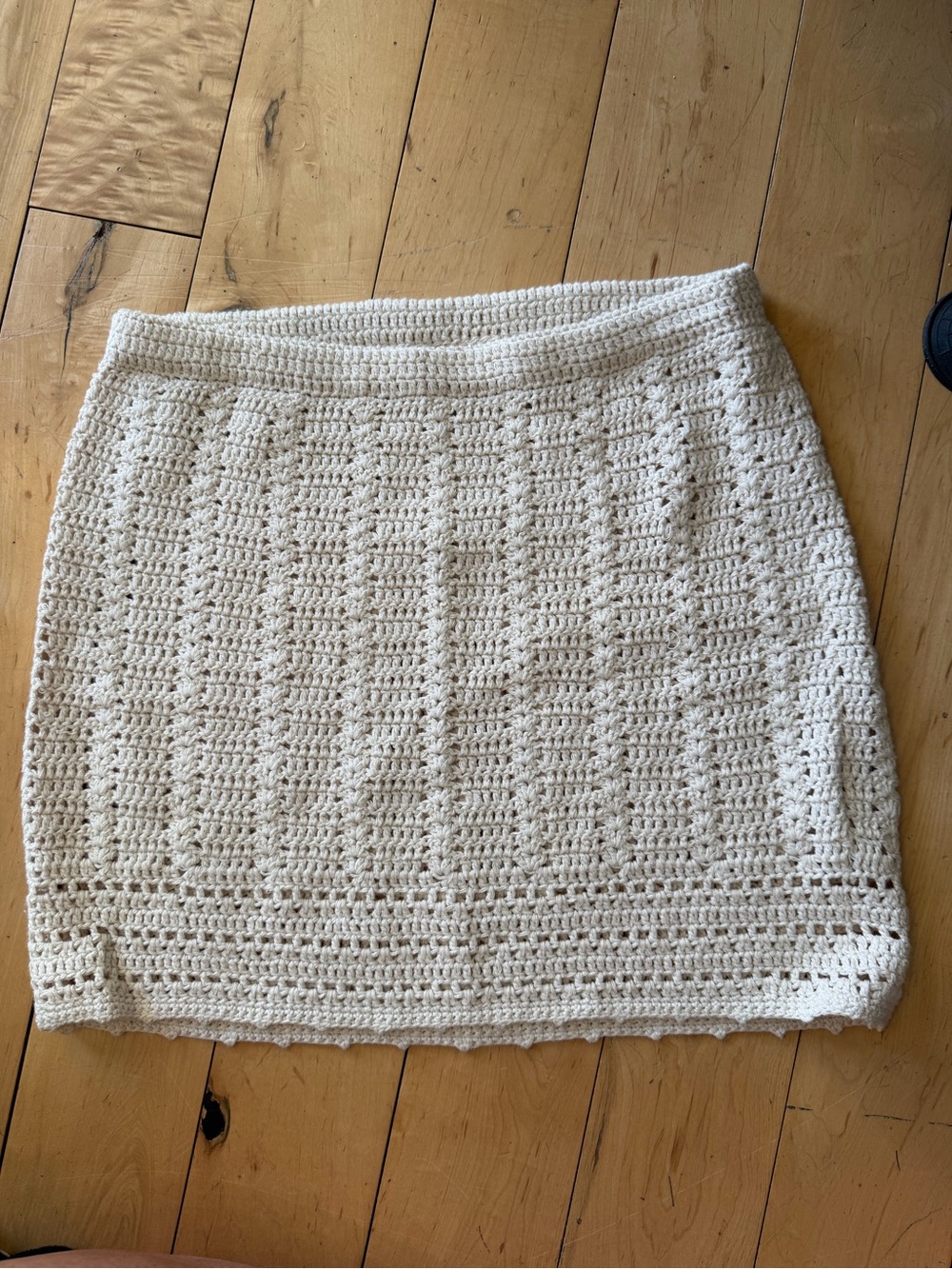 La Hearts Cream Crochet Mini Skirt